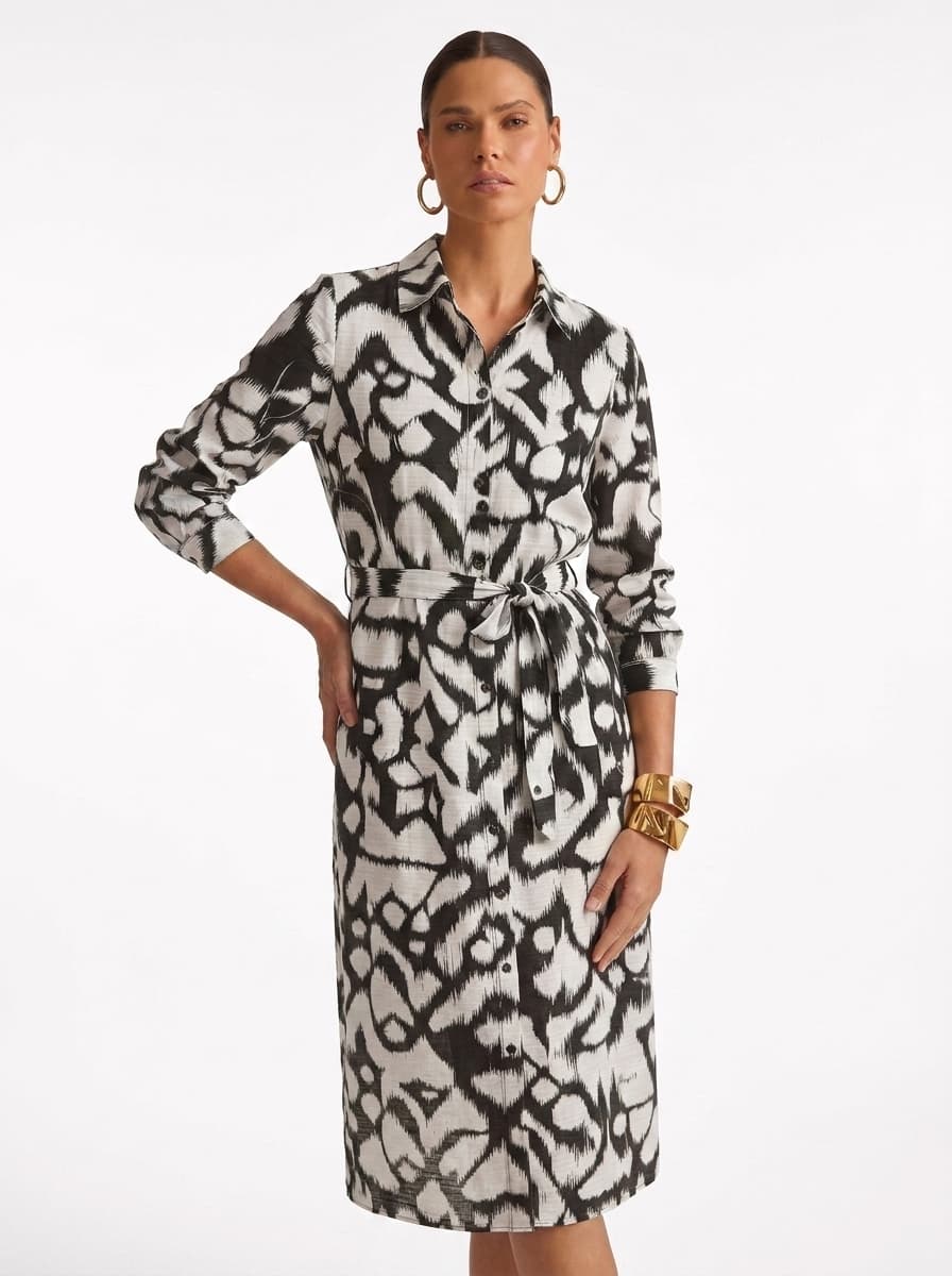 Ikat Belted Shirt Dress